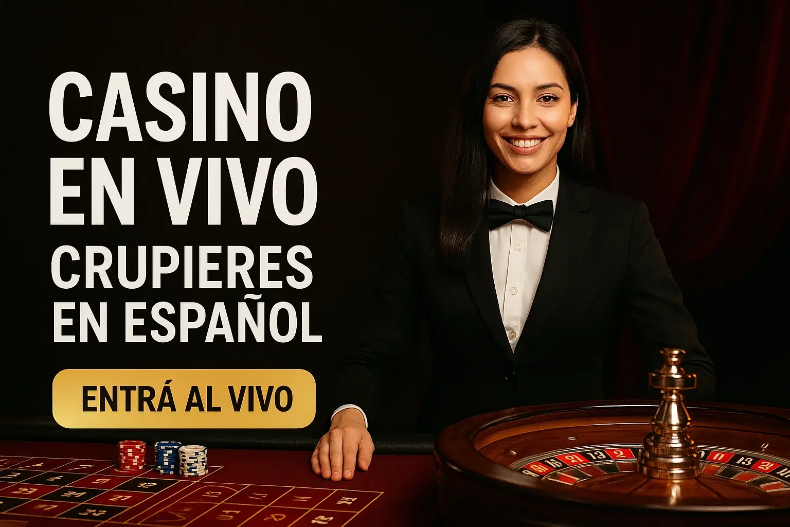 Banner casino en vivo con crupier en español y botón Entrá al vivo