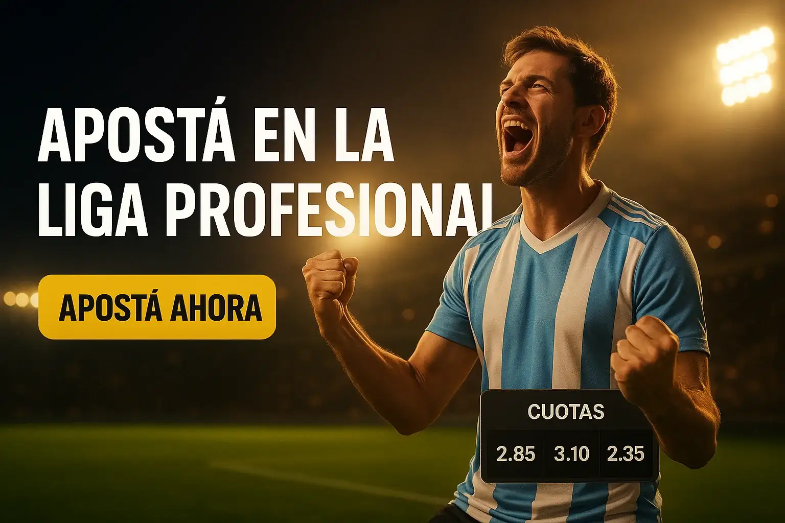 Banner de apuestas con hincha argentino celebrando y botón Apostá Ahora