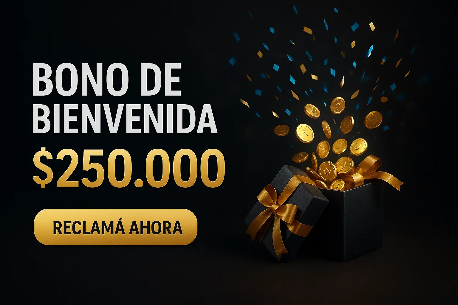 Banner de casino con bono de bienvenida $250.000 ARS y botón Reclamá Ahora